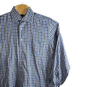 Peter Millar‎ Mens Large Blue Black Gingham Check Long Sleeve Button Down Shirt